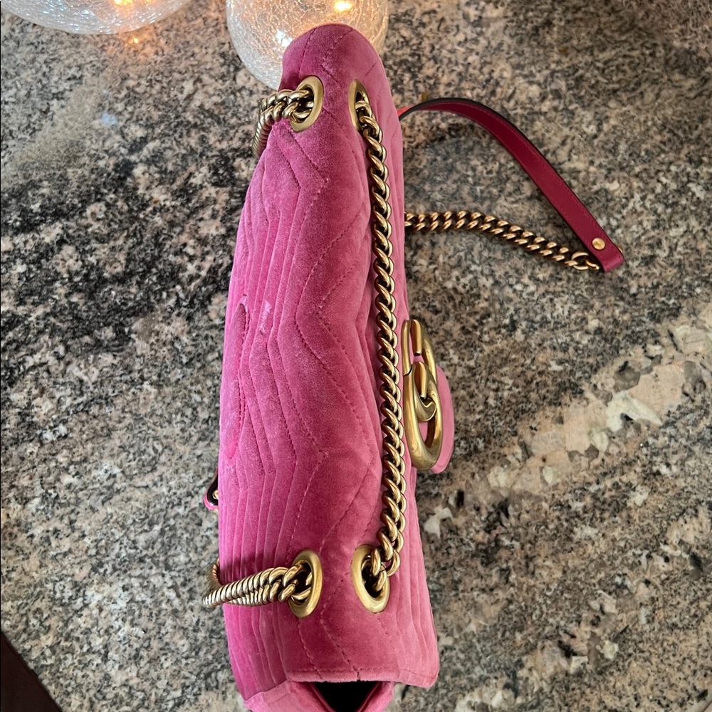 Gucci Fuchsia Velvet GG Marmont Bag - Picture 5 of 15